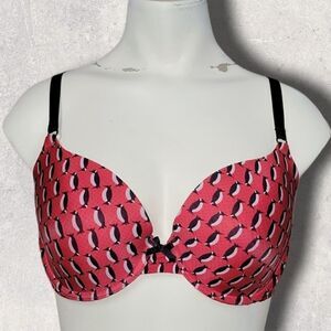 VICTORIA'S SECRET RED PENGUIN PRINT DEMI UNDERWIRE BRA, SIZE 36C